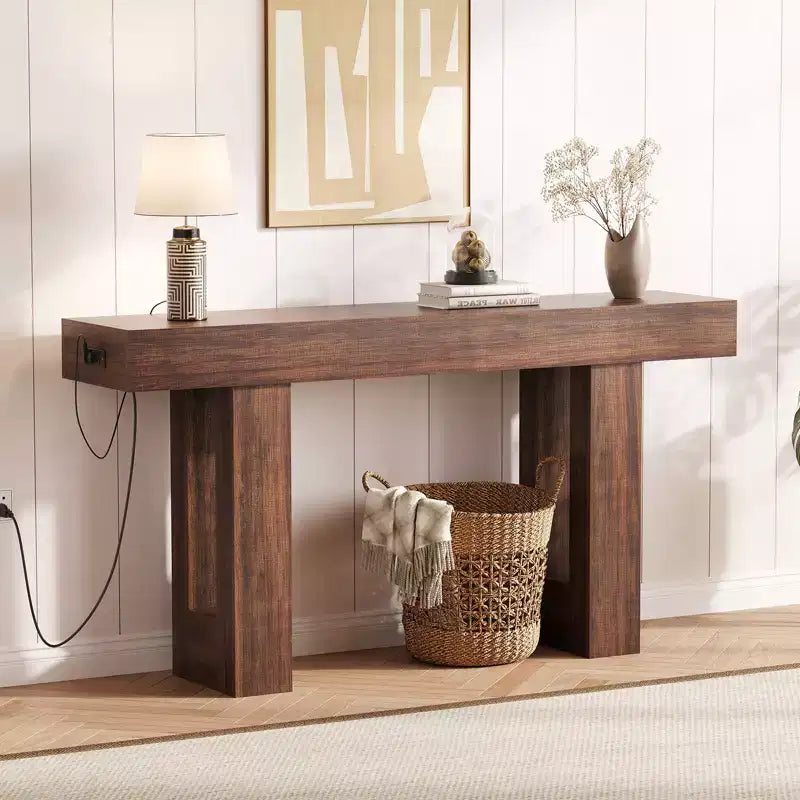 Console de canapé extra longue avec prise de courant, ports USB et Type-C, table d'entrée étroite et fine pour couloir, derrière le canapé ou le salon