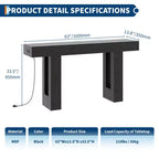 Console de canapé extra longue avec prise de courant, ports USB et Type-C, table d'entrée étroite et fine pour couloir, derrière le canapé ou le salon