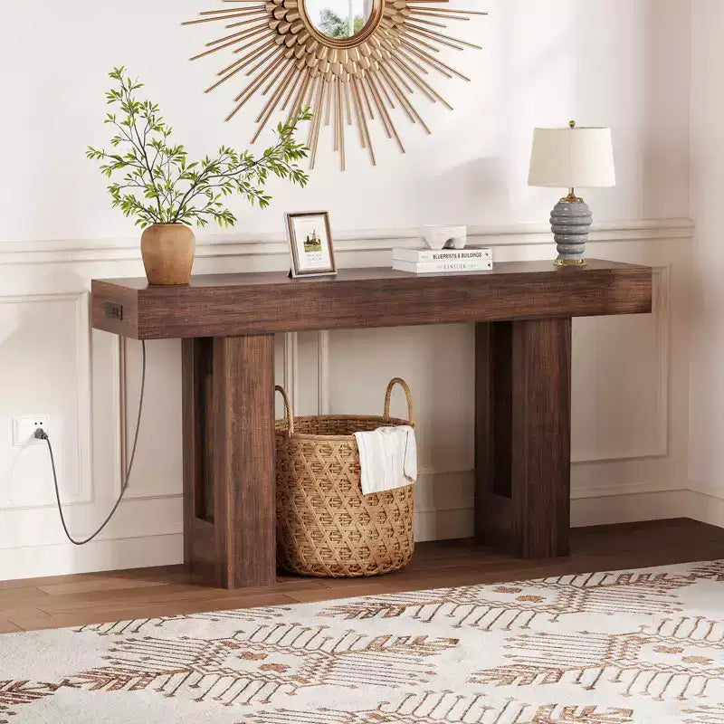 Console de canapé extra longue avec prise de courant, ports USB et Type-C, table d'entrée étroite et fine pour couloir, derrière le canapé ou le salon