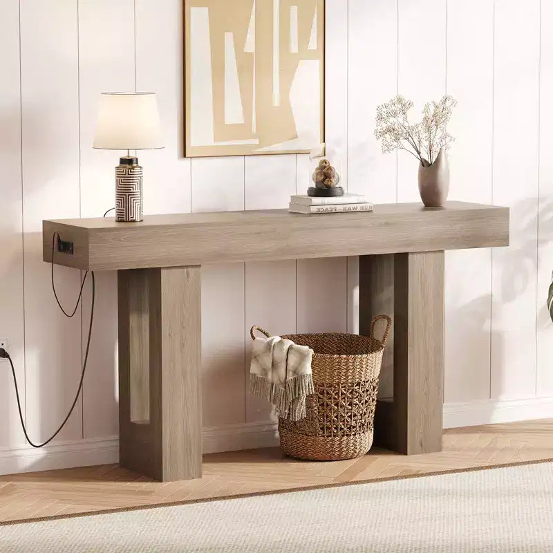 Console de canapé extra longue avec prise de courant, ports USB et Type-C, table d'entrée étroite et fine pour couloir, derrière le canapé ou le salon