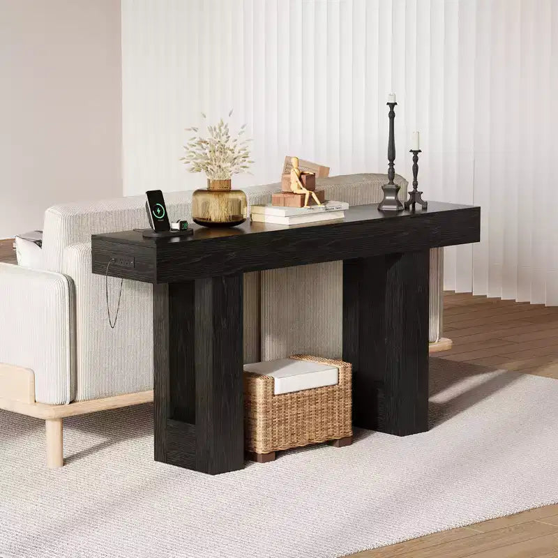 Console de canapé extra longue avec prise de courant, ports USB et Type-C, table d'entrée étroite et fine pour couloir, derrière le canapé ou le salon