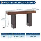 Console de canapé extra longue avec prise de courant, ports USB et Type-C, table d'entrée étroite et fine pour couloir, derrière le canapé ou le salon