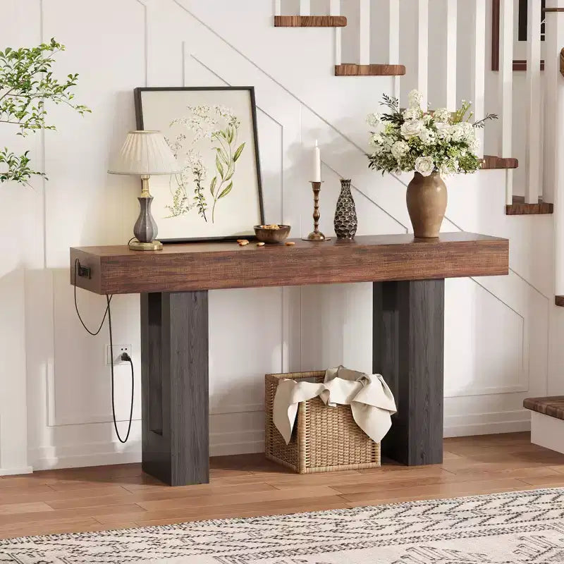 Console de canapé extra longue avec prise de courant, ports USB et Type-C, table d'entrée étroite et fine pour couloir, derrière le canapé ou le salon