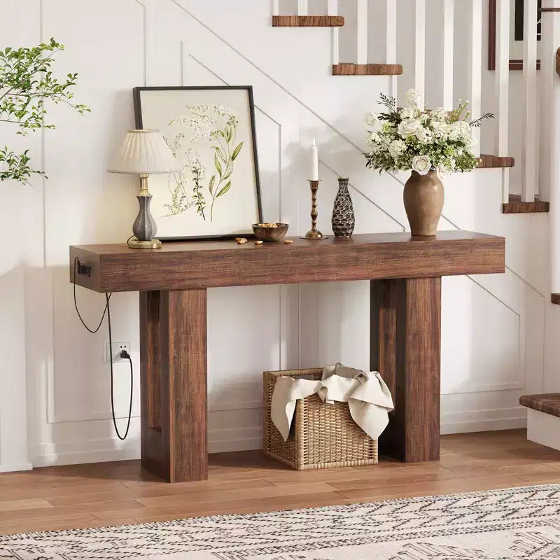 Console de canapé extra longue avec prise de courant, ports USB et Type-C, table d'entrée étroite et fine pour couloir, derrière le canapé ou le salon