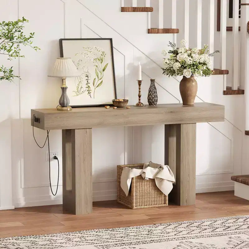 Console de canapé extra longue avec prise de courant, ports USB et Type-C, table d'entrée étroite et fine pour couloir, derrière le canapé ou le salon