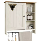 SONGMICS Home Wall Cabinet, Superfast Toolless Assembly, Farmhouse Medicine Cabinet with Adjustable Shelves and Door, Rustic White and Honey Brown