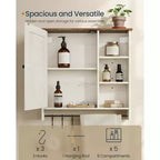 Armoire murale de style campagnard, montage sans outils, meuble à pharmacie avec étagères réglables et porte, blanc rustique et brun miel