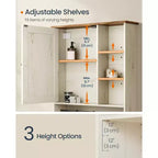 Armoire murale de style campagnard, montage sans outils, meuble à pharmacie avec étagères réglables et porte, blanc rustique et brun miel