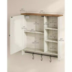 Armoire murale de style campagnard, montage sans outils, meuble à pharmacie avec étagères réglables et porte, blanc rustique et brun miel