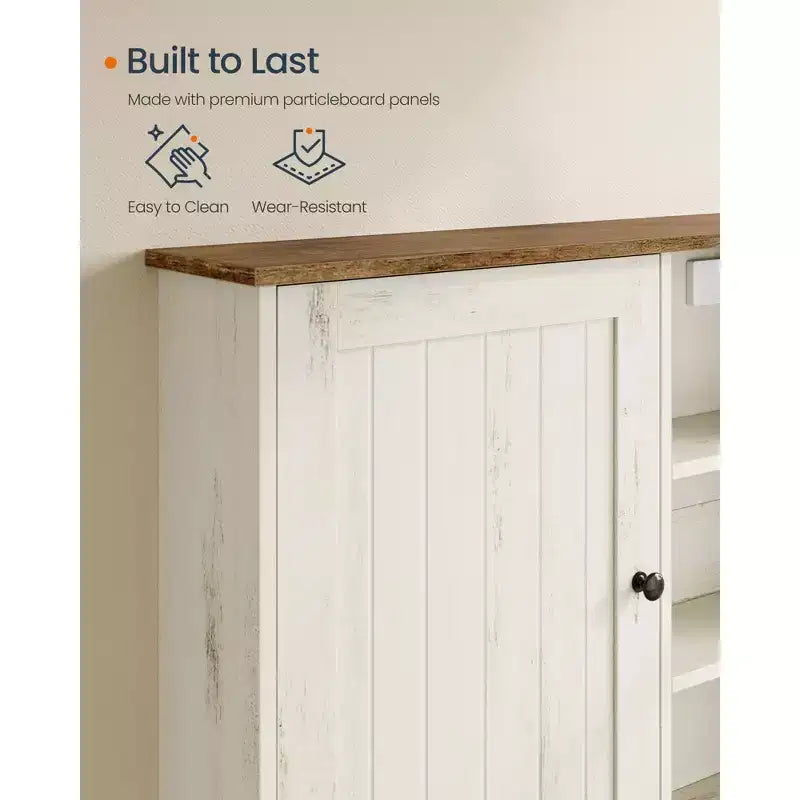 Armoire murale de style campagnard, montage sans outils, meuble à pharmacie avec étagères réglables et porte, blanc rustique et brun miel