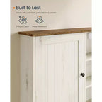 Armoire murale de style campagnard, montage sans outils, meuble à pharmacie avec étagères réglables et porte, blanc rustique et brun miel