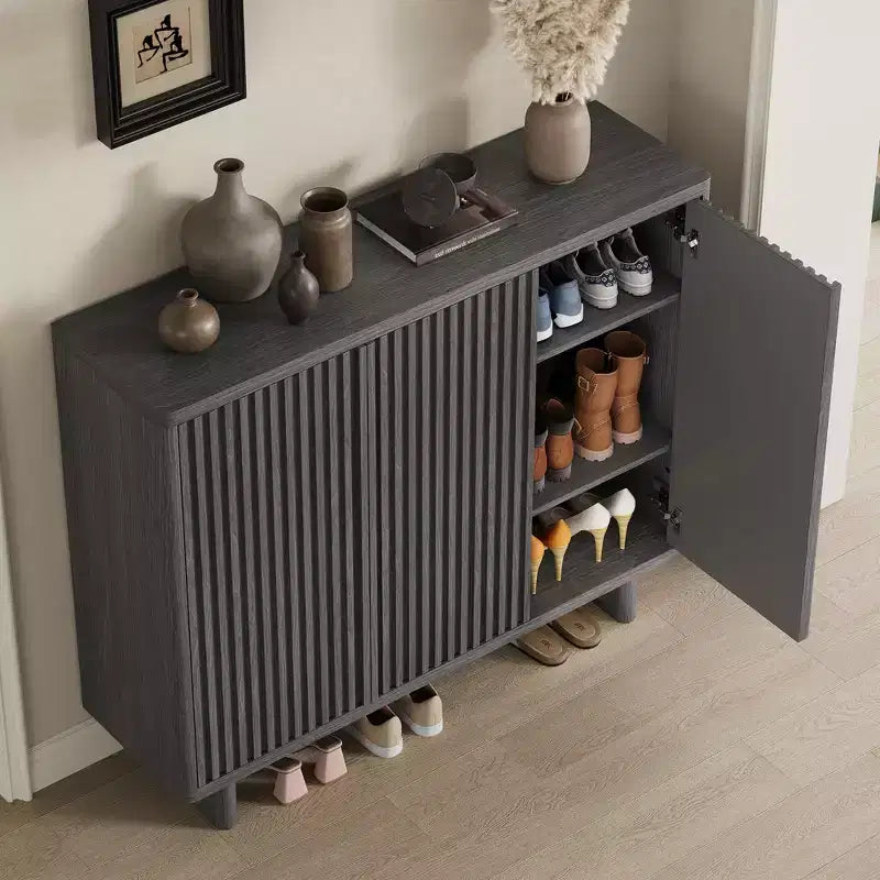 Meuble à chaussures avec porte cannelée, meuble de rangement à 5 niveaux, banc d'entrée rustique pour couloir