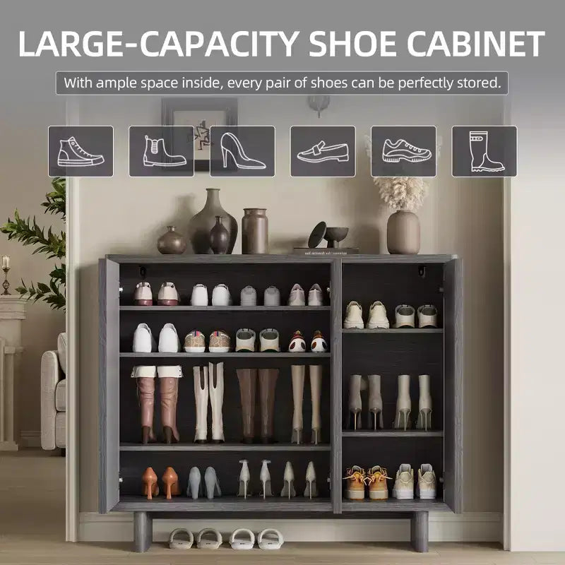 Meuble à chaussures avec porte cannelée, meuble de rangement à 5 niveaux, banc d'entrée rustique pour couloir