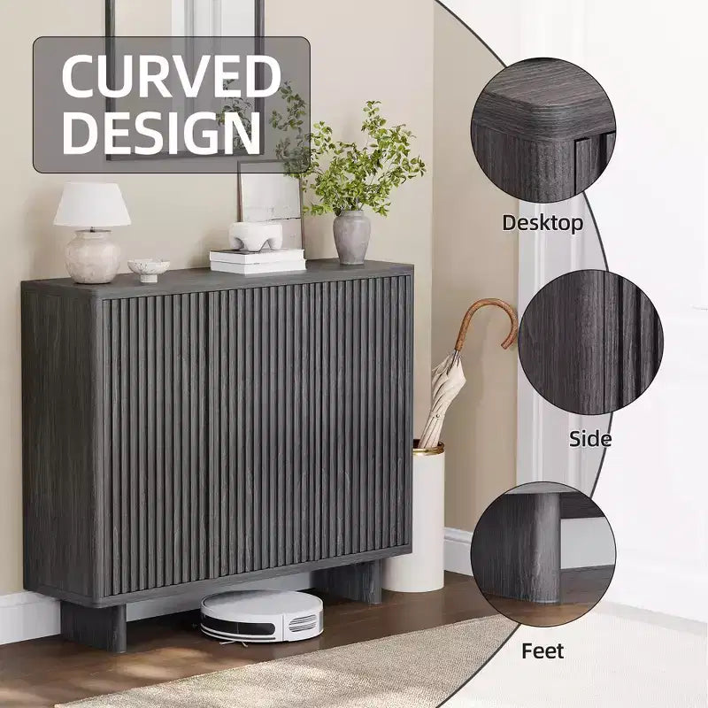 Meuble à chaussures avec porte cannelée, meuble de rangement à 5 niveaux, banc d'entrée rustique pour couloir