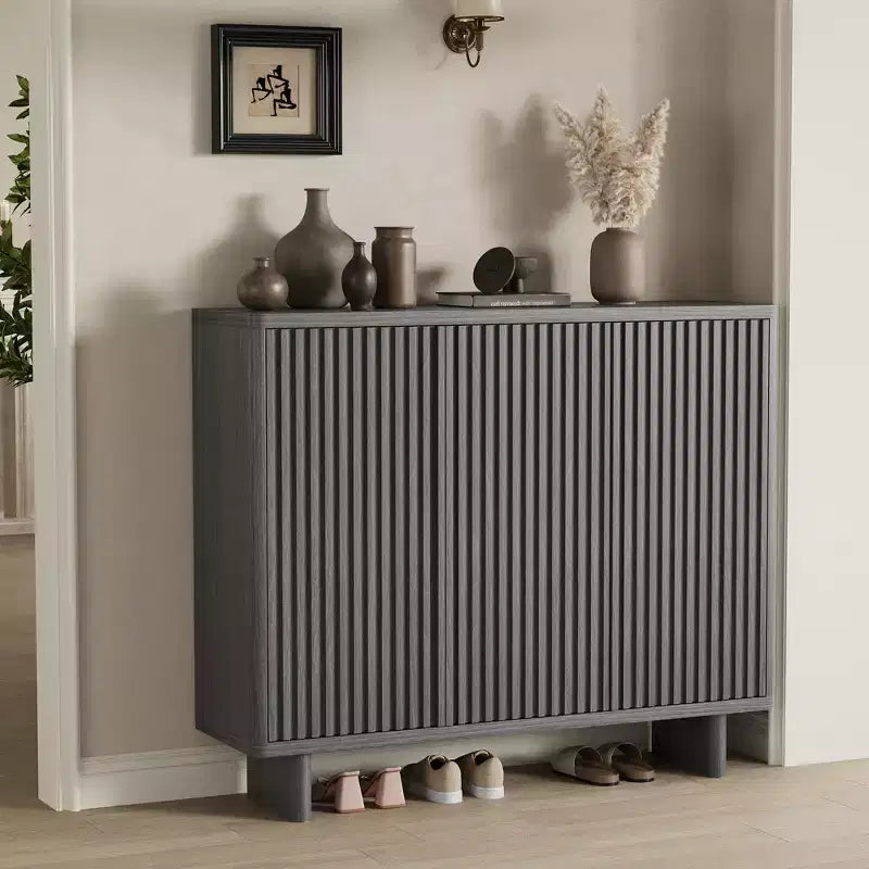 Meuble à chaussures avec porte cannelée, meuble de rangement à 5 niveaux, banc d'entrée rustique pour couloir
