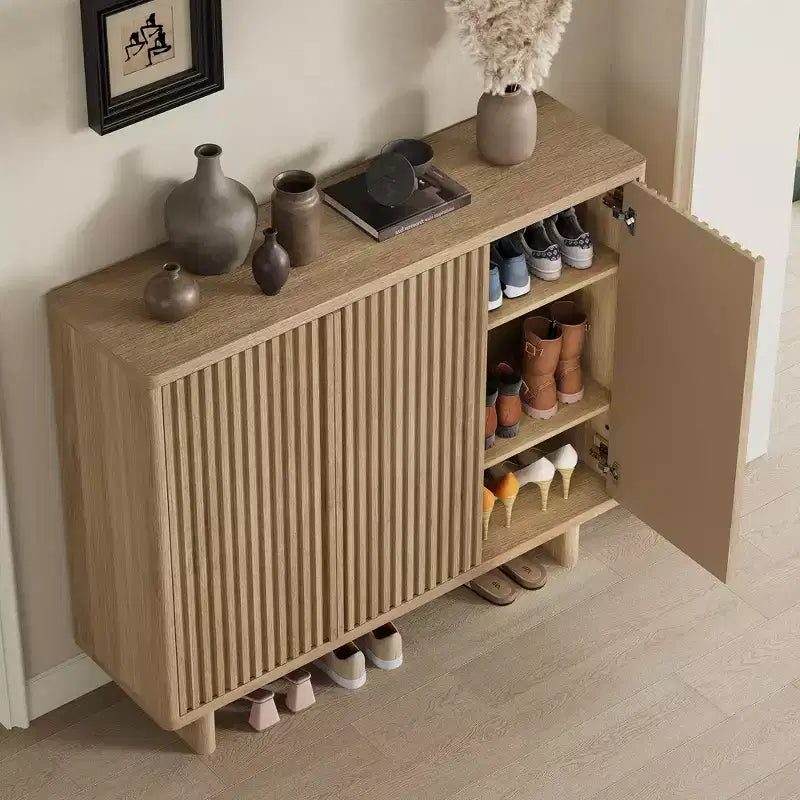 Meuble à chaussures avec porte cannelée, meuble de rangement à 5 niveaux, banc d'entrée rustique pour couloir