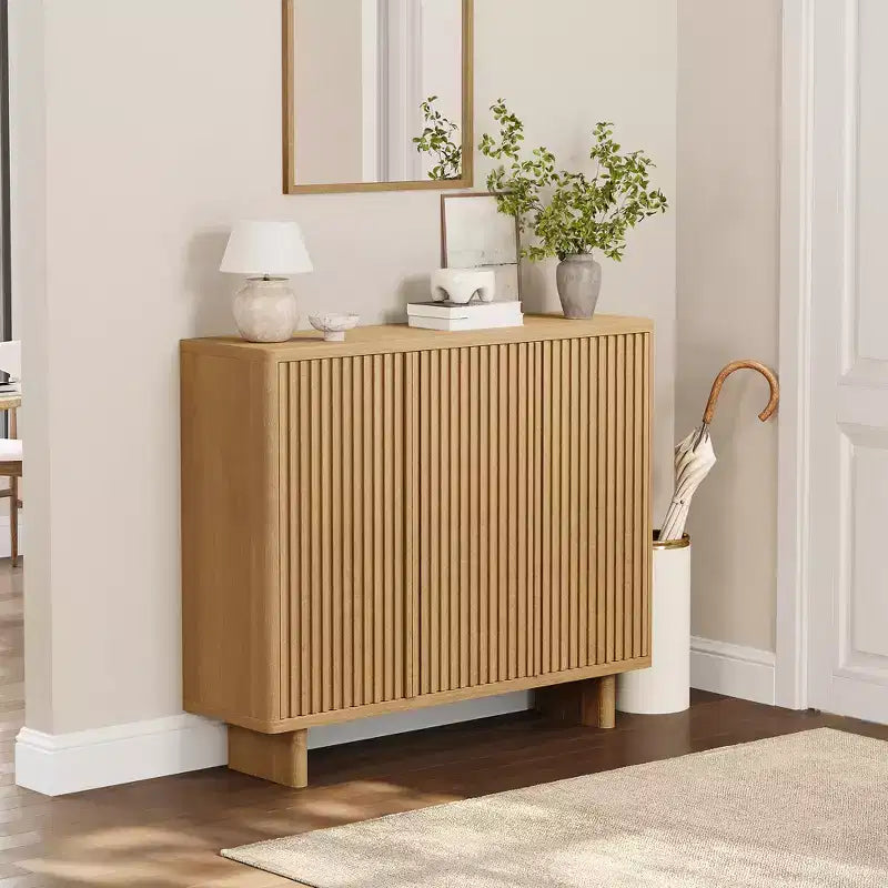 Meuble à chaussures avec porte cannelée, meuble de rangement à 5 niveaux, banc d'entrée rustique pour couloir