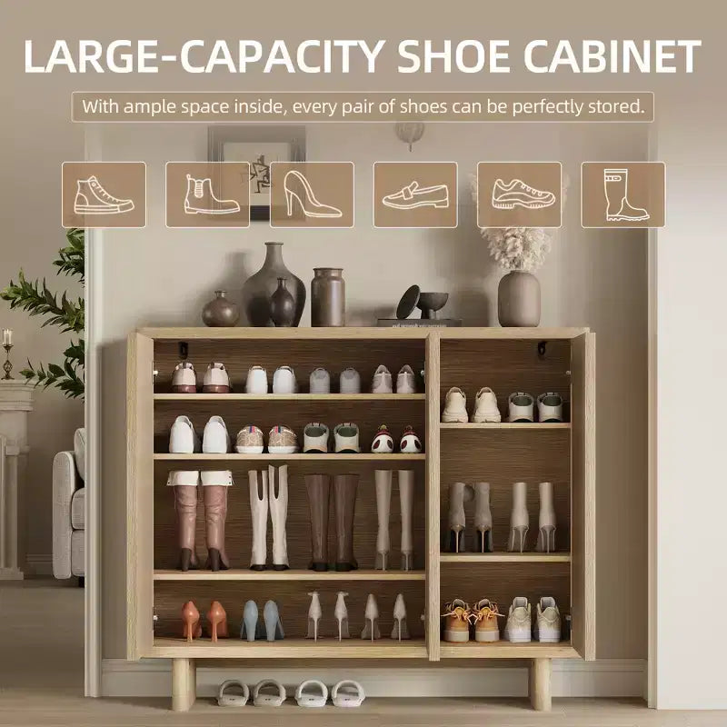 Meuble à chaussures avec porte cannelée, meuble de rangement à 5 niveaux, banc d'entrée rustique pour couloir