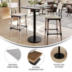 Table de salle à manger haute avec plateau HPL, faux béton gris, piètement en fer
