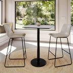 Table de salle à manger haute avec plateau HPL, faux béton gris, piètement en fer