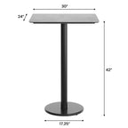 Table de salle à manger haute avec plateau HPL, faux béton gris, piètement en fer