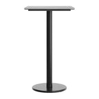 Table de salle à manger haute avec plateau HPL, faux béton gris, piètement en fer