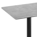 Table de salle à manger haute avec plateau HPL, faux béton gris, piètement en fer