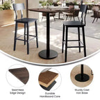 Table de salle à manger haute avec plateau HPL, faux béton gris, piètement en fer