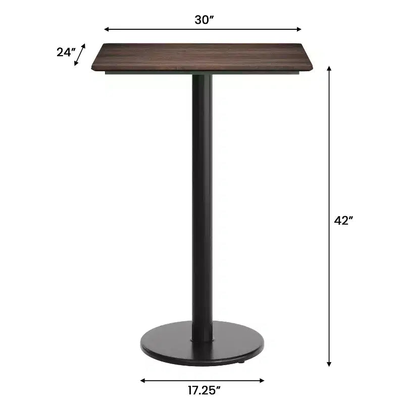 Table de salle à manger haute avec plateau HPL, faux béton gris, piètement en fer