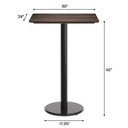 Table de salle à manger haute avec plateau HPL, faux béton gris, piètement en fer
