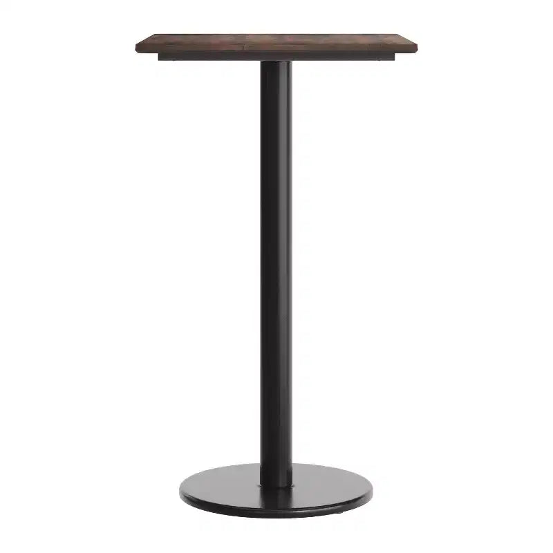 Table de salle à manger haute avec plateau HPL, faux béton gris, piètement en fer
