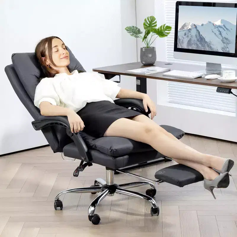 Chaise de bureau de massage en microfibre, inclinable chauffante avec repose-pieds, rembourrage double épaisseur, roulettes pivotantes