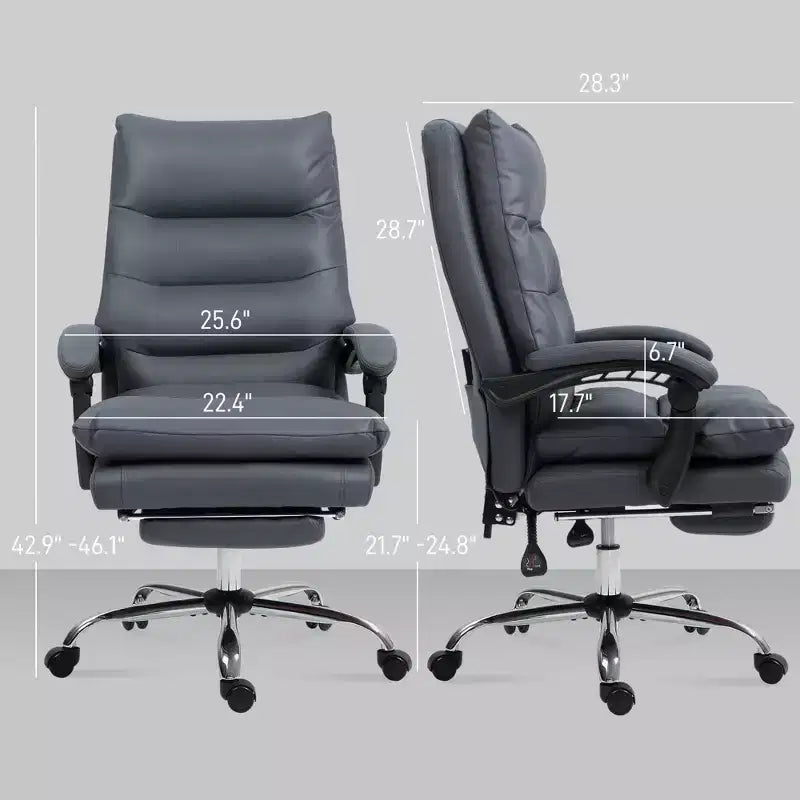 Chaise de bureau de massage en microfibre, inclinable chauffante avec repose-pieds, rembourrage double épaisseur, roulettes pivotantes