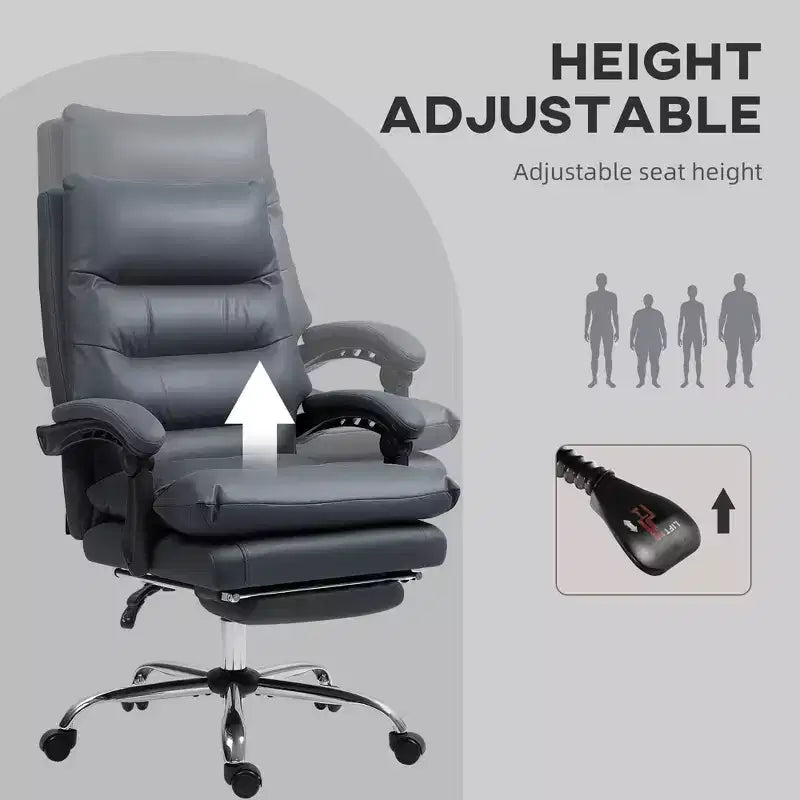 Chaise de bureau de massage en microfibre, inclinable chauffante avec repose-pieds, rembourrage double épaisseur, roulettes pivotantes