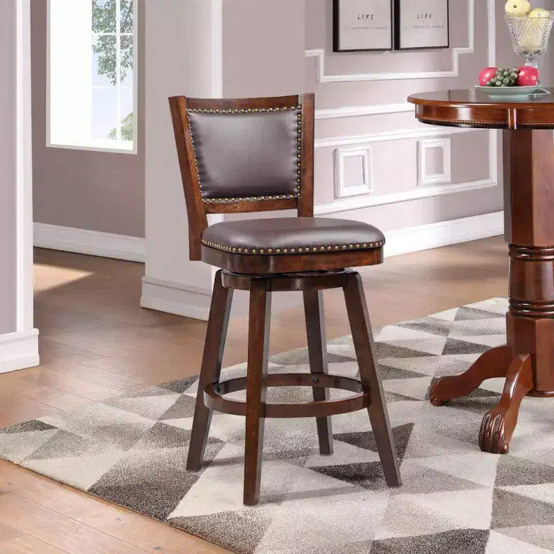 Tabouret de bar pivotant, dossier haut en similicuir, finition cappuccino