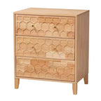 Commode 3 tiroirs "nid d'abeille" sculpté, Naturel