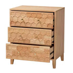 Commode 3 tiroirs "nid d'abeille" sculpté, Naturel