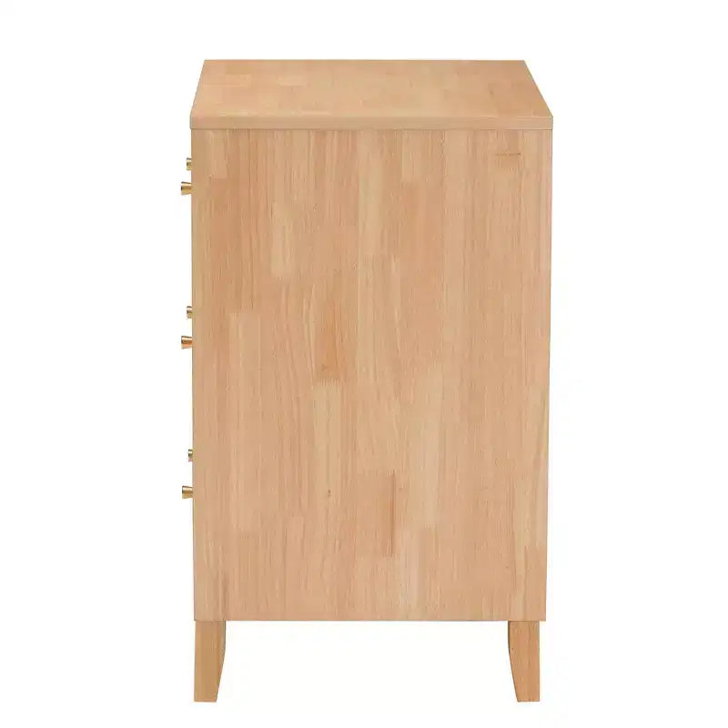 Commode Japandi naturelle sculptée en nid d'abeille à 3 tiroirs