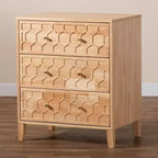 Commode 3 tiroirs "nid d'abeille" sculpté, Naturel