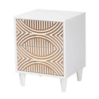Table de chevet 2 tiroirs en bois sculpté côtier, Blanc/Marron naturel
