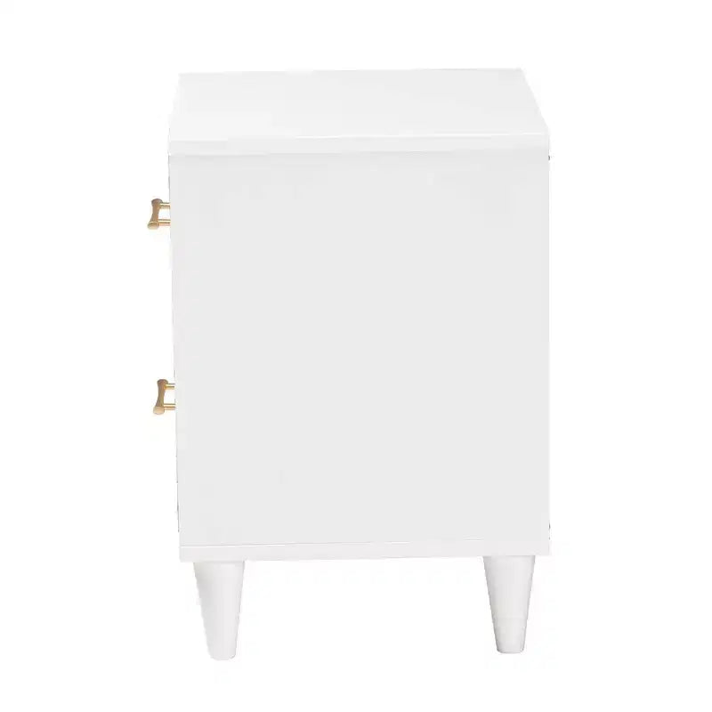 Table de chevet 2 tiroirs en bois sculpté côtier, Blanc/Marron naturel