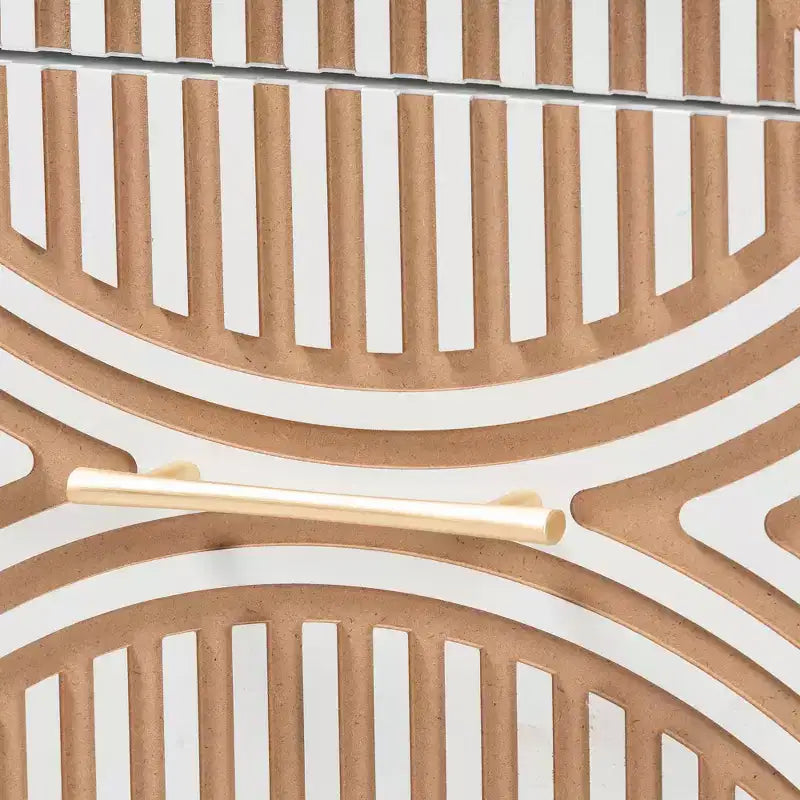 Table de chevet 2 tiroirs en bois sculpté côtier, Blanc/Marron naturel