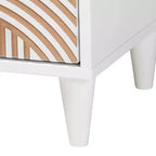 Table de chevet 2 tiroirs en bois sculpté côtier, Blanc/Marron naturel