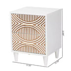 Table de chevet 2 tiroirs en bois sculpté côtier, Blanc/Marron naturel