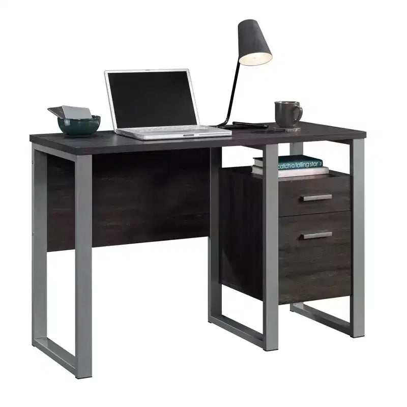 Bureau à piedestal simple avec tiroirs et étagère ouverte, Noyer Blade