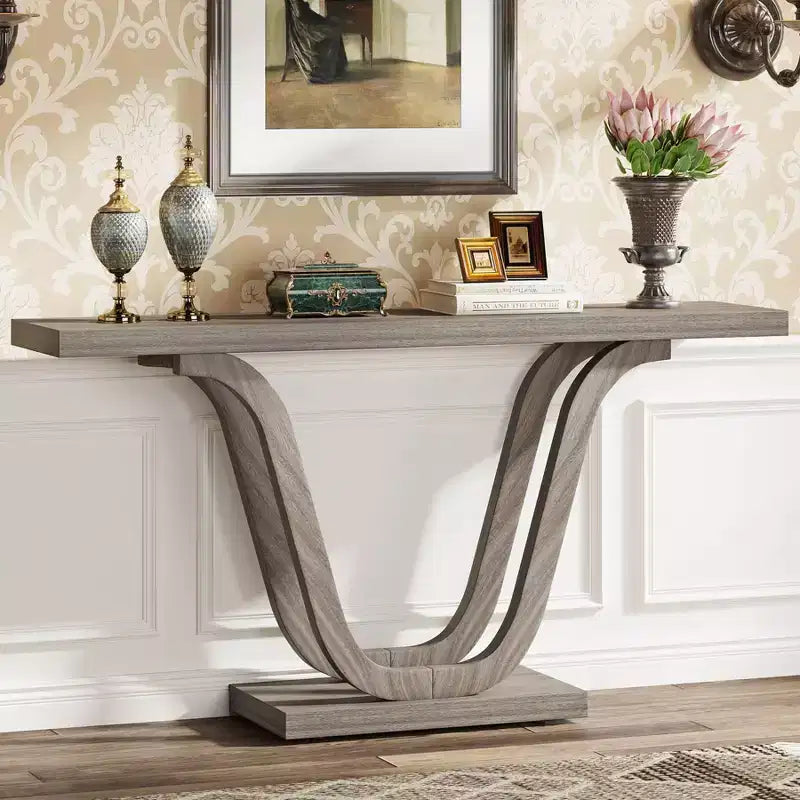 Table console de ferme, Gris clair, Pieds en U