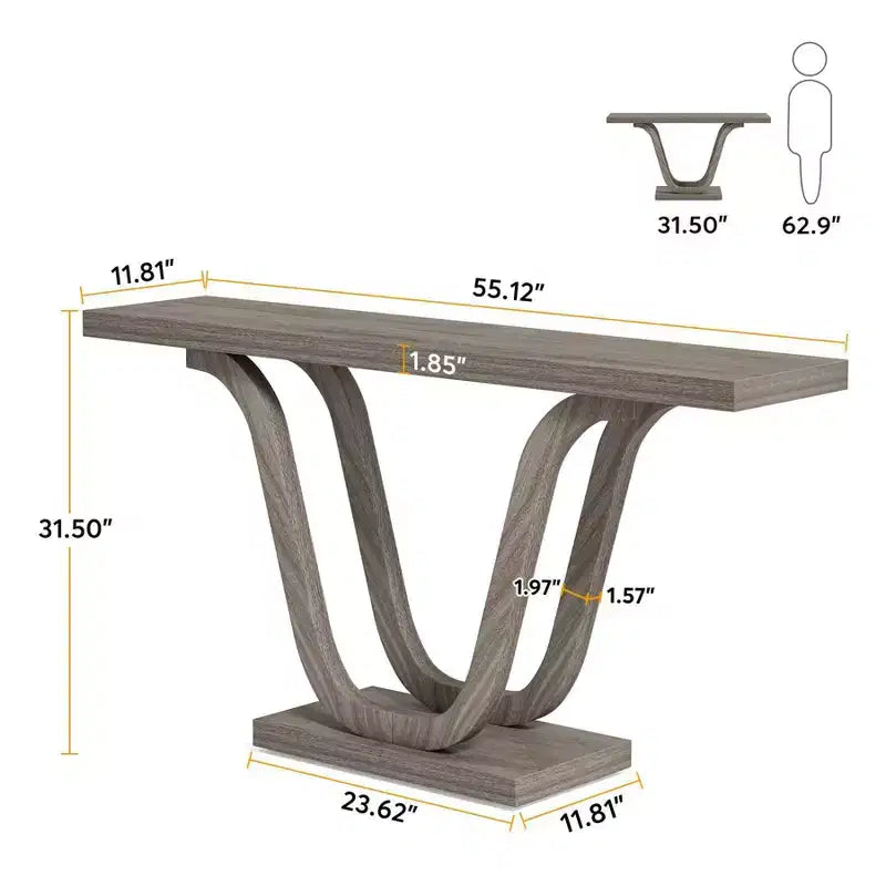 Table console de ferme, Gris clair, Pieds en U