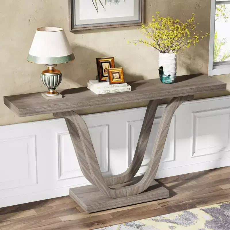 Table console de ferme, Gris clair, Pieds en U