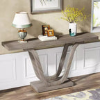 Table console de ferme, Gris clair, Pieds en U