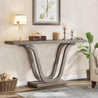 Table console de ferme, Gris clair, Pieds en U